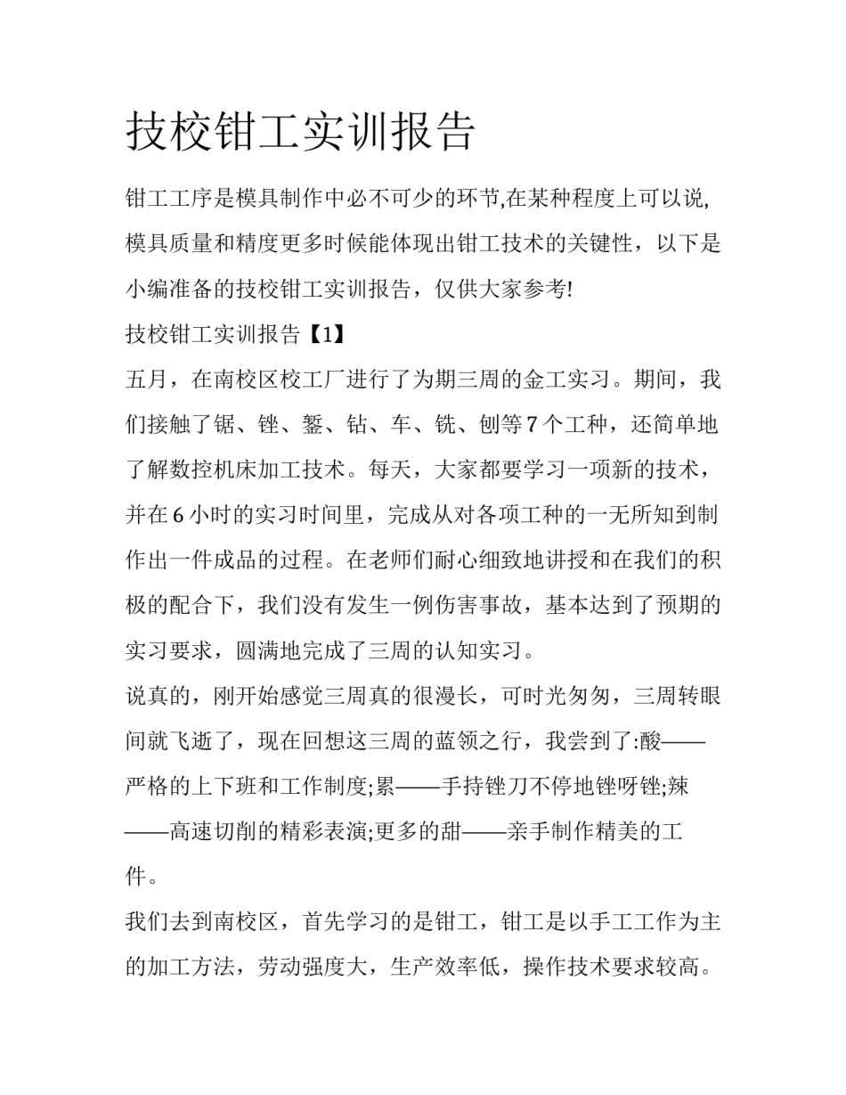 技校钳工实训报告_第1页