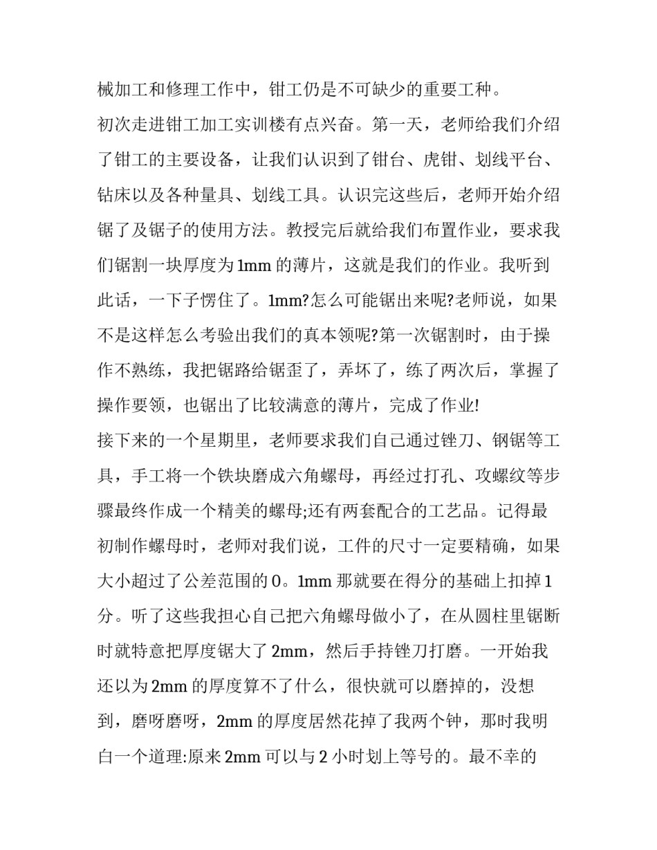 技校钳工实训报告_第3页