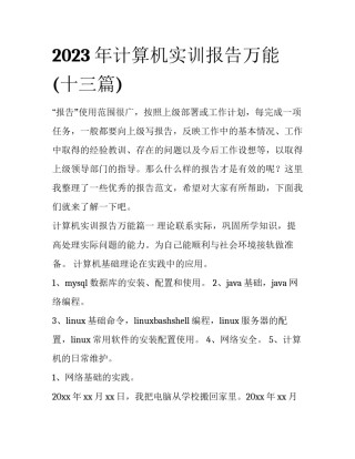 2023年计算机实训报告万能(十三篇)