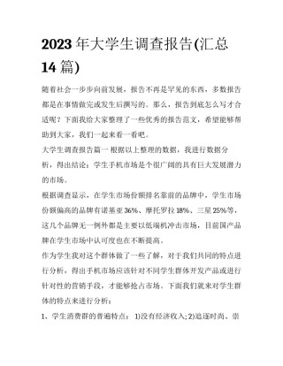 2023年大学生调查报告(汇总14篇)
