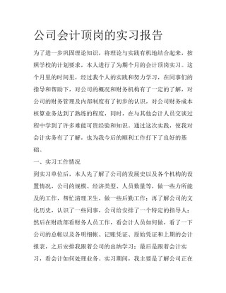 公司会计顶岗的实习报告