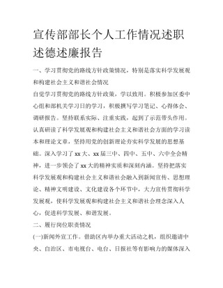 宣传部部长个人工作情况述职述德述廉报告