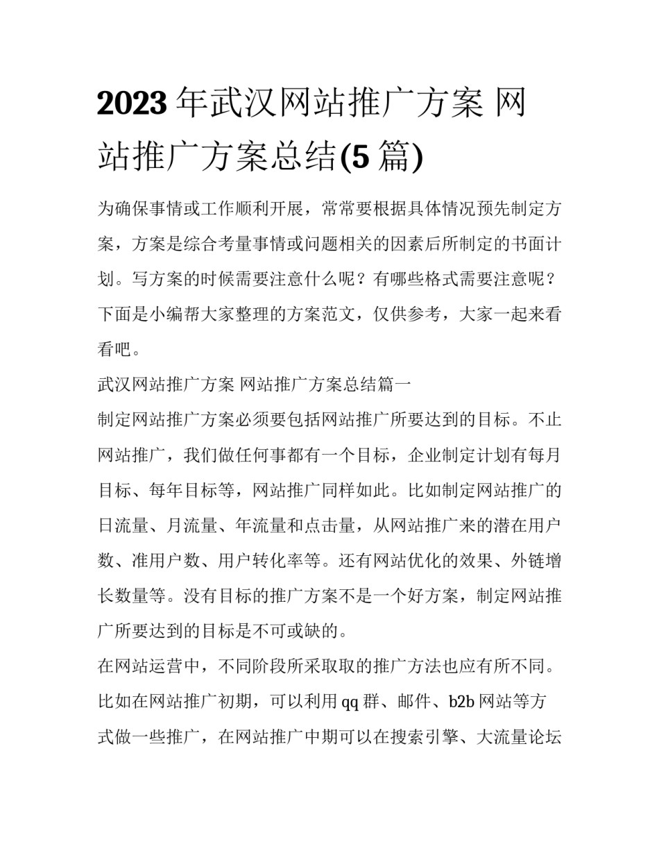 2023年武汉网站推广方案 网站推广方案总结(5篇)_第1页