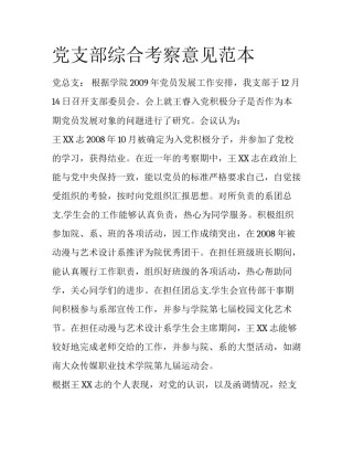 党支部综合考察意见范本