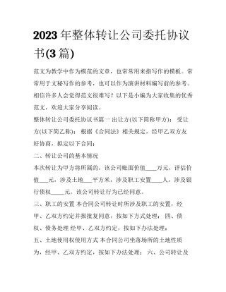 2023年整体转让公司委托协议书(3篇)