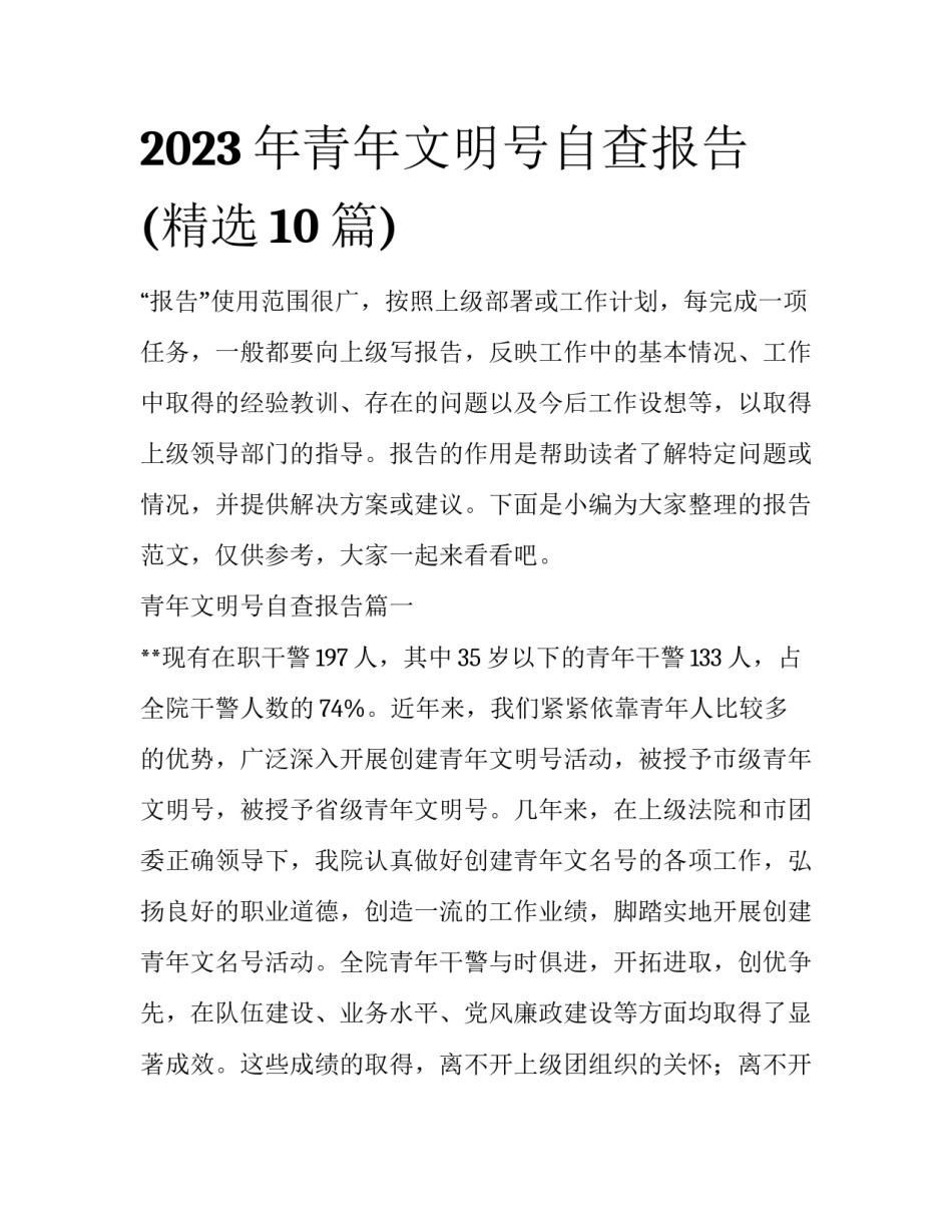 2023年青年文明号自查报告(精选10篇)_第1页