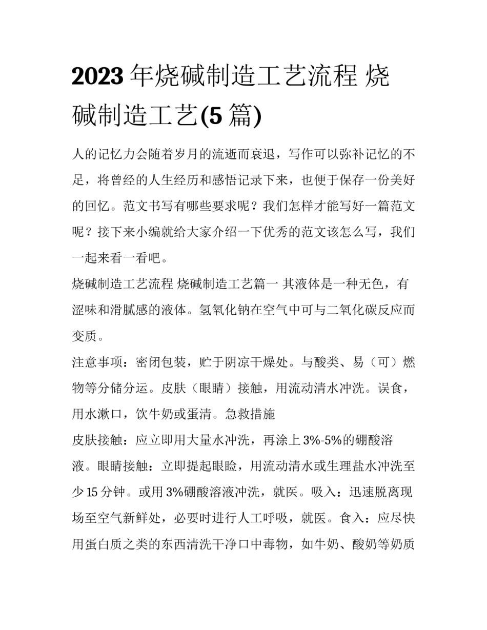 2023年烧碱制造工艺流程 烧碱制造工艺(5篇)_第1页