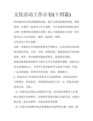 文化活动工作计划(十四篇)