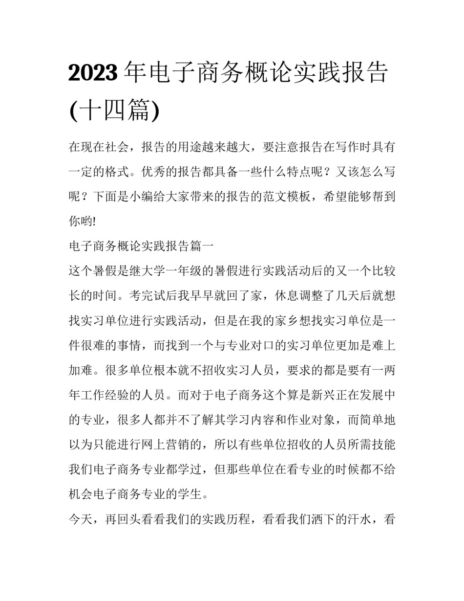 2023年电子商务概论实践报告(十四篇)_第1页