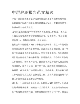 中层辞职报告范文精选