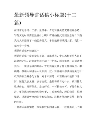 最新领导讲话稿小标题(十二篇)
