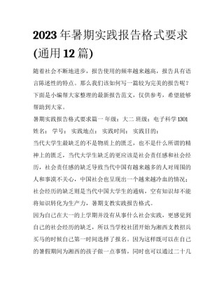 2023年暑期实践报告格式要求(通用12篇)