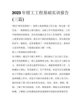 2023年钳工工程基础实训报告(三篇)