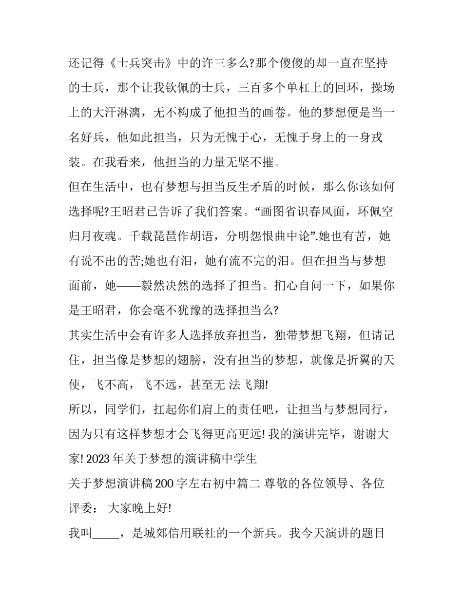 2023年关于梦想的演讲稿中学生 关于梦想演讲稿200字左右初中(三篇)_第2页