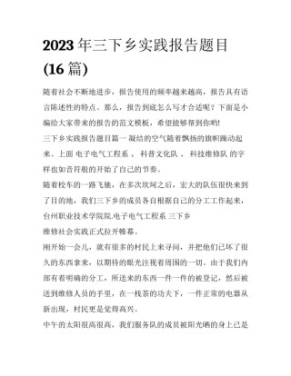 2023年三下乡实践报告题目(16篇)