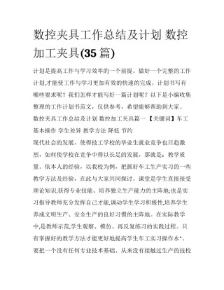 数控夹具工作总结及计划 数控加工夹具(35篇)