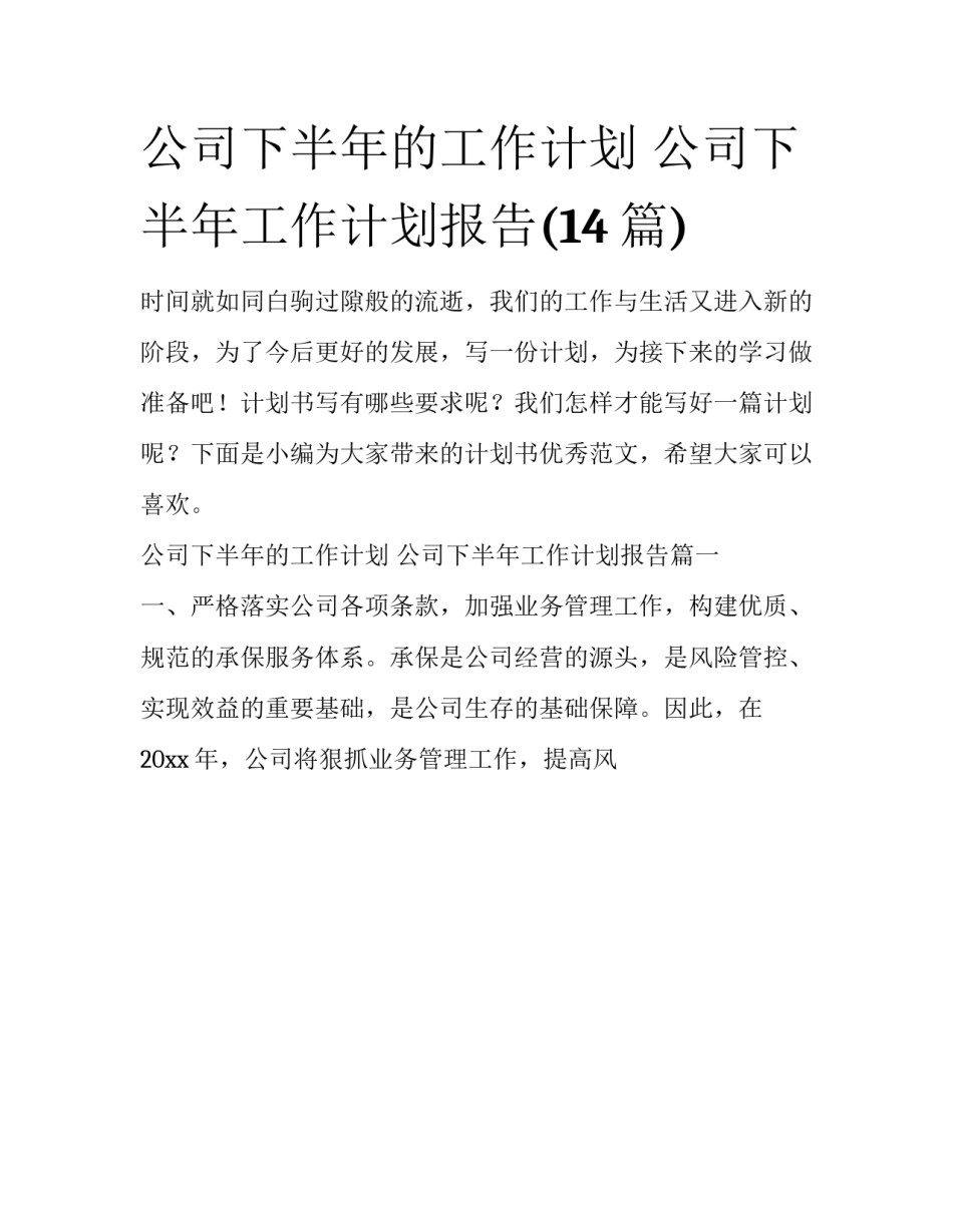 公司下半年的工作计划 公司下半年工作计划报告(14篇)_第1页
