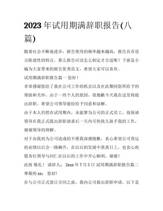 2023年试用期满辞职报告(八篇)