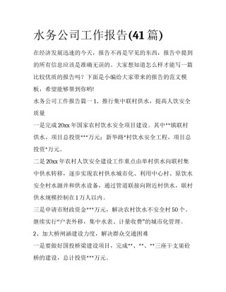 水务公司工作报告(41篇)