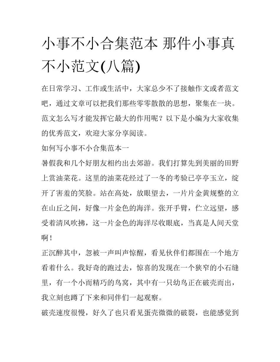 小事不小合集范本 那件小事真不小范文(八篇)_第1页