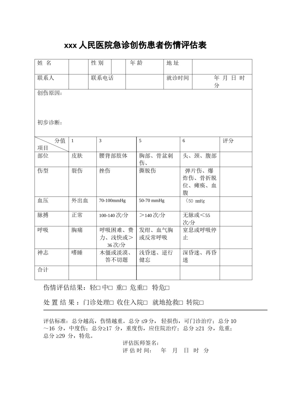 2022年医学专题—创伤评分急诊创伤患者伤情评估表.docx_第1页