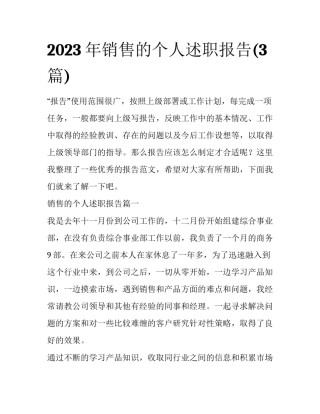 2023年销售的个人述职报告(3篇)