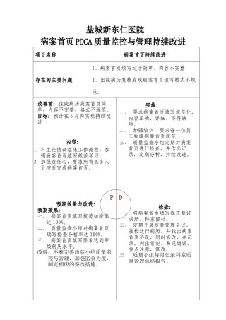 2022年医学专题—病案首页填写持续改进PDCA.docx
