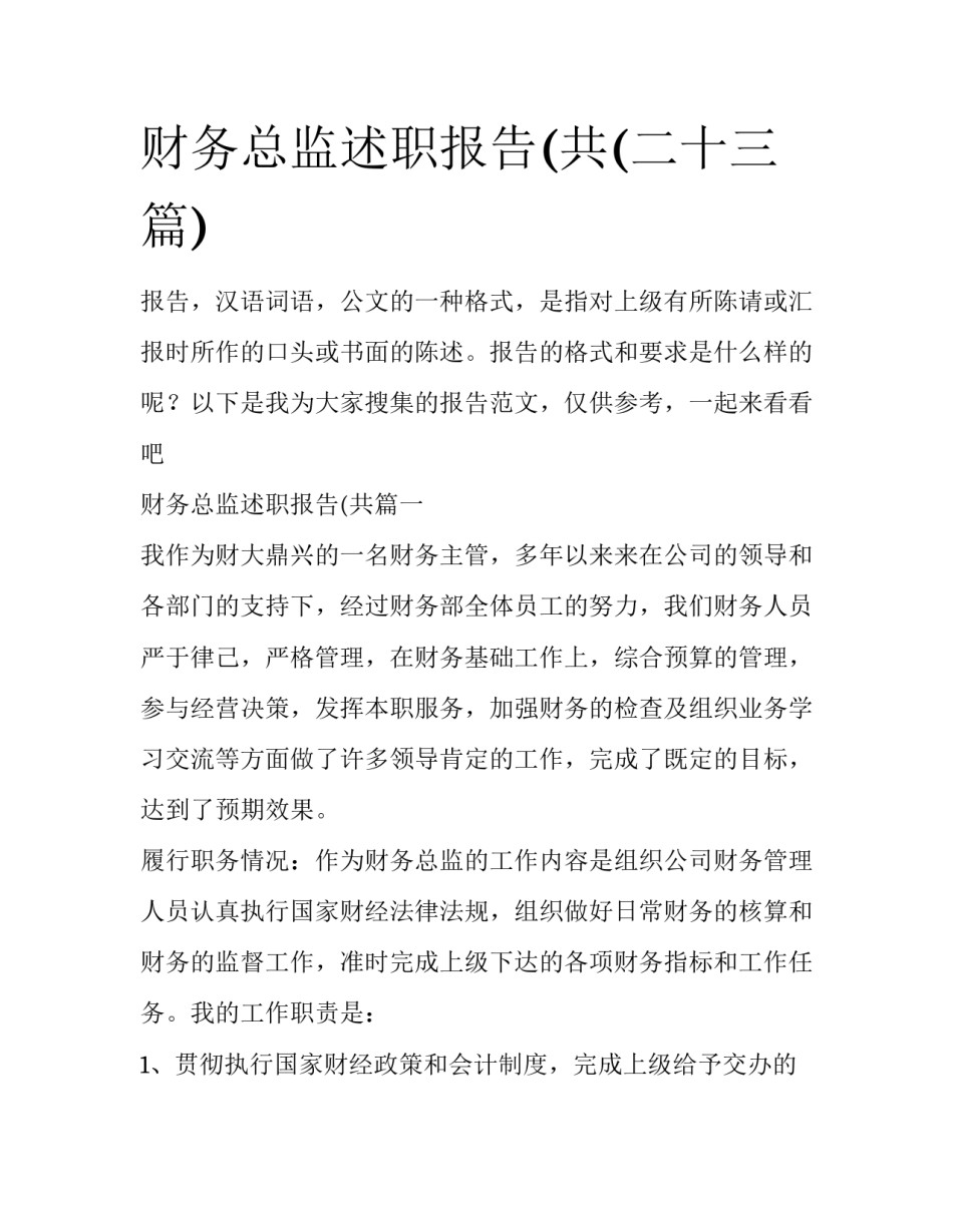 财务总监述职报告(共(二十三篇)_第1页