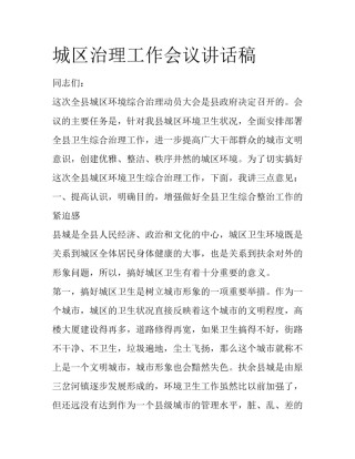 城区治理工作会议讲话稿
