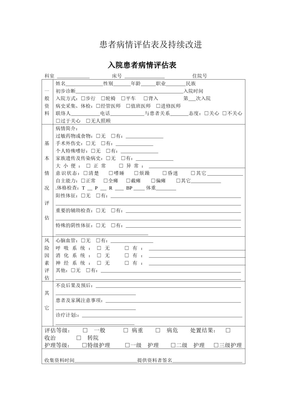 2022年医学专题—病情评估表及持续改进.docx_第1页