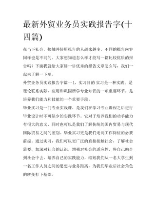 最新外贸业务员实践报告字(十四篇)