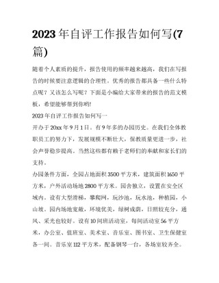 2023年自评工作报告如何写(7篇)