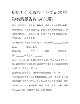 摄影社会实践报告范文范本 摄影实践报告内容(六篇)