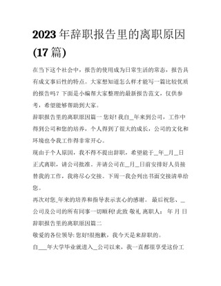 2023年辞职报告里的离职原因(17篇)