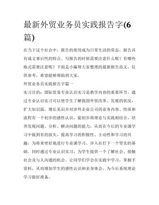 最新外贸业务员实践报告字(6篇)