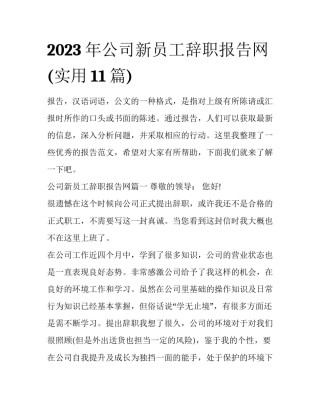2023年公司新员工辞职报告网(实用11篇)