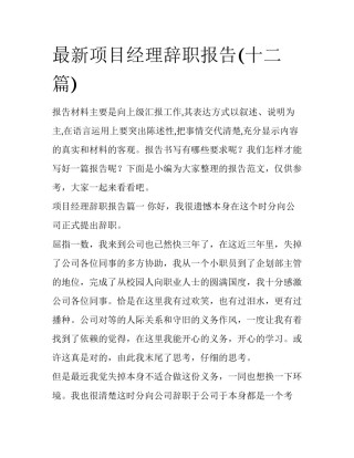 最新项目经理辞职报告(十二篇)