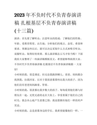 2023年不负时代不负青春演讲稿 扎根基层不负青春演讲稿(十三篇)