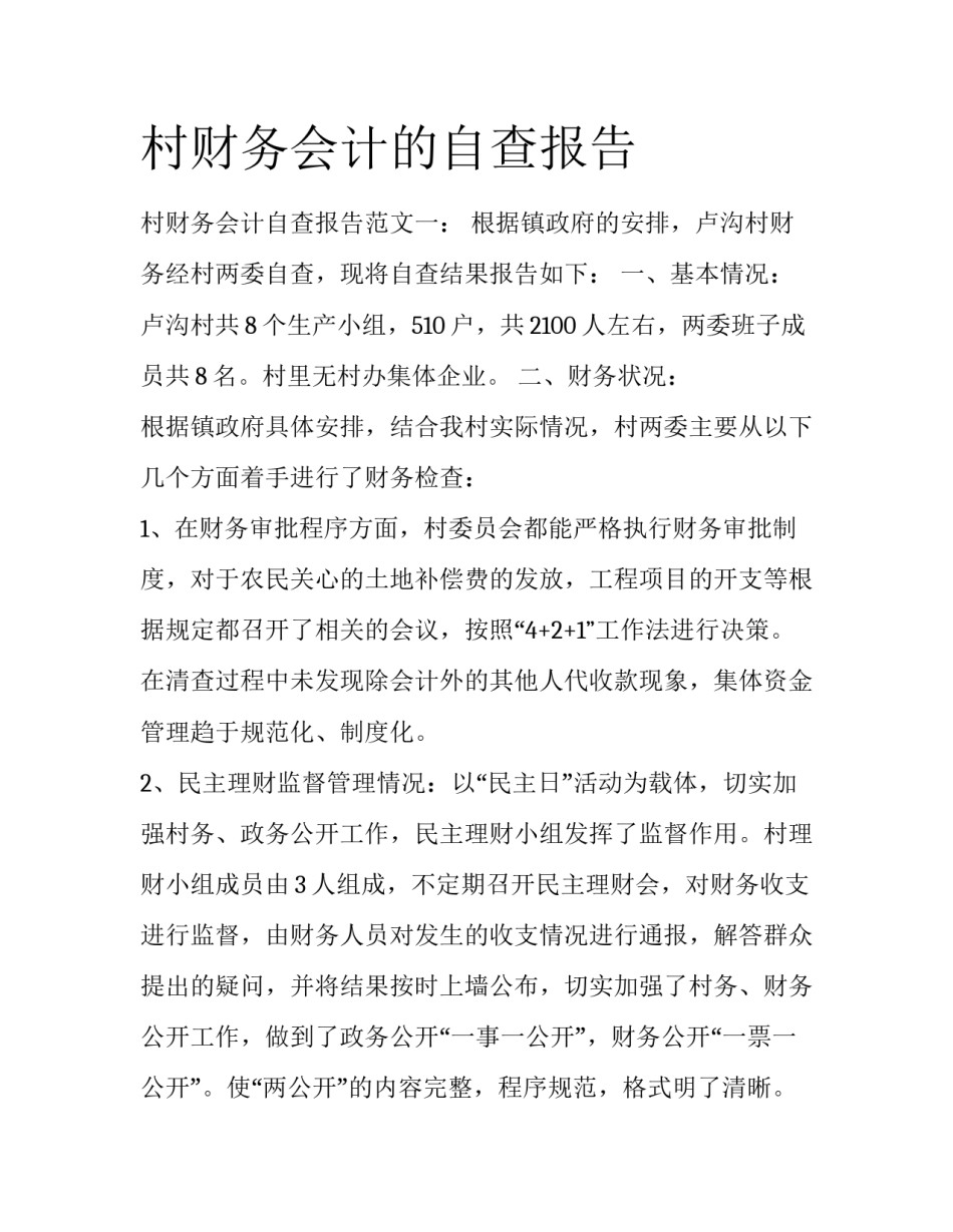 村财务会计的自查报告_第1页