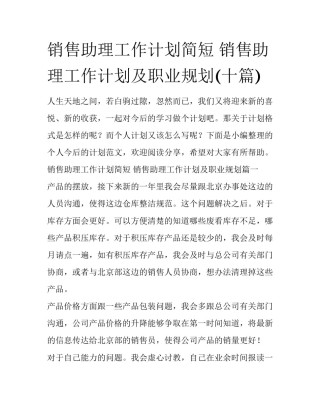 销售助理工作计划简短 销售助理工作计划及职业规划(十篇)