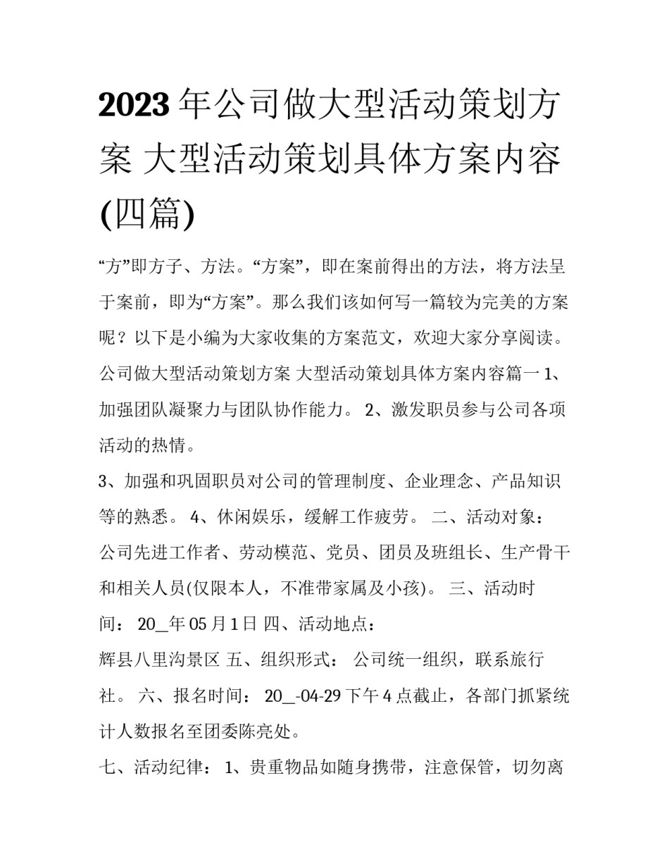2023年公司做大型活动策划方案 大型活动策划具体方案内容(四篇)_第1页