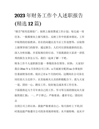 2023年财务工作个人述职报告(精选12篇)