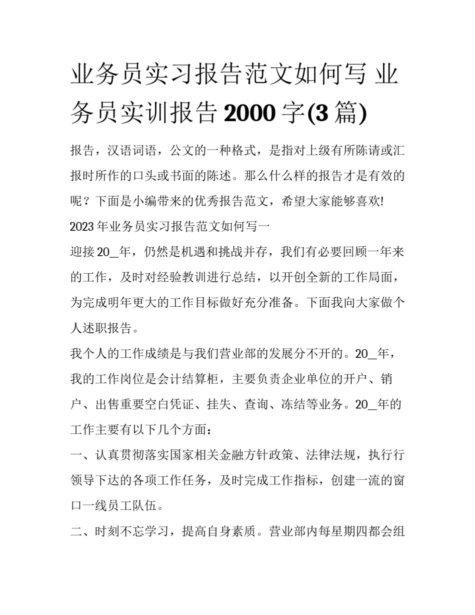 业务员实习报告范文如何写 业务员实训报告2000字(3篇)_第1页