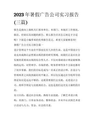 2023年暑假广告公司实习报告(三篇)