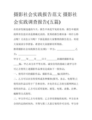 摄影社会实践报告范文 摄影社会实践调查报告(五篇)