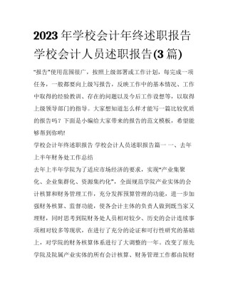 2023年学校会计年终述职报告 学校会计人员述职报告(3篇)