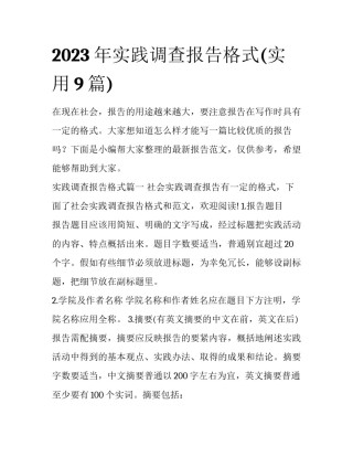 2023年实践调查报告格式(实用9篇)