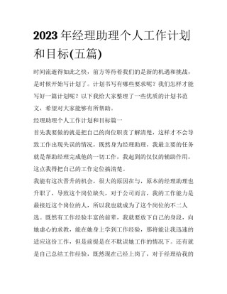 2023年经理助理个人工作计划和目标(五篇)