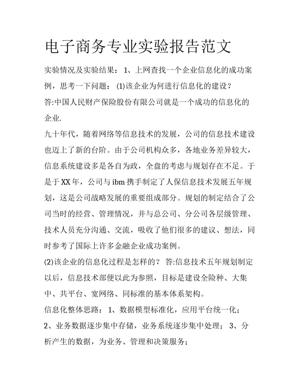 电子商务专业实验报告范文_第1页