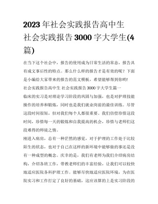 2023年社会实践报告高中生 社会实践报告3000字大学生(4篇)